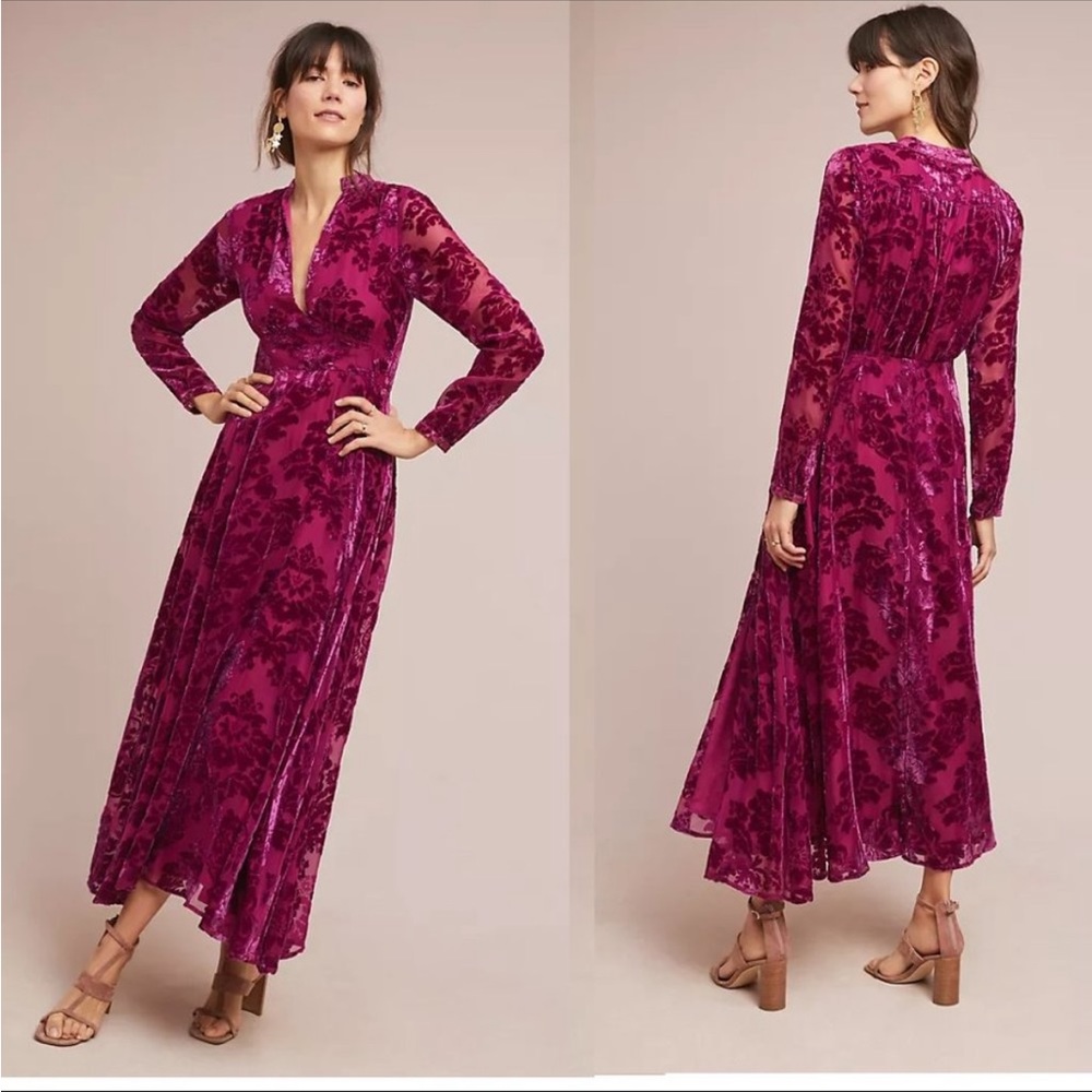 NEW Yumi Kim Carroll Velvet Dress Large Anthropologie Holiday Burgundy Burnout